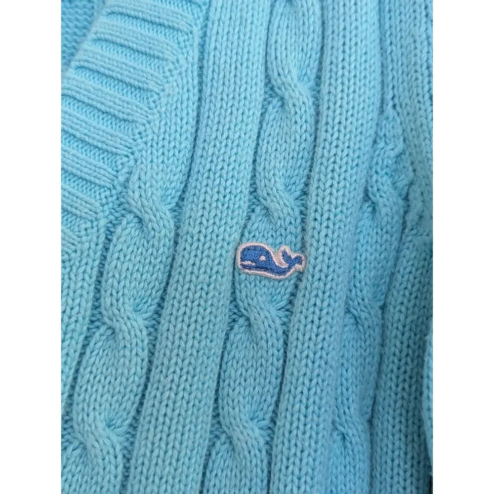 Old Navy Women's L Turquoise Blue Cable Knit V-neck Sweater Whale Logo Preppy